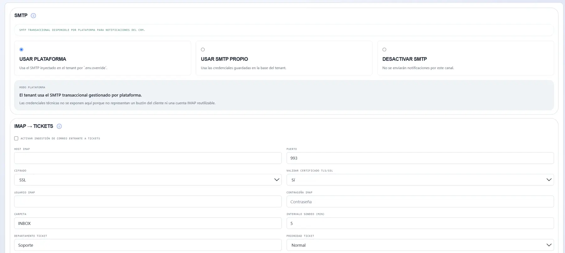 Configuración SMTP e IMAP