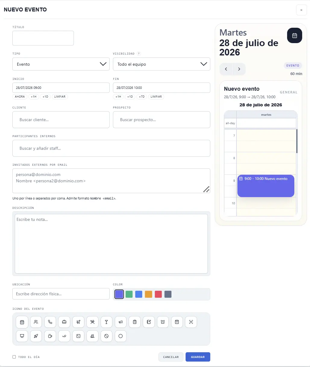 Formulario Nuevo evento