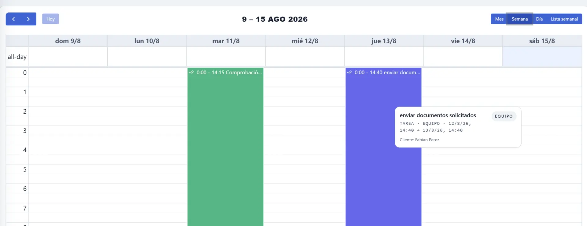 Vista semanal del Calendario