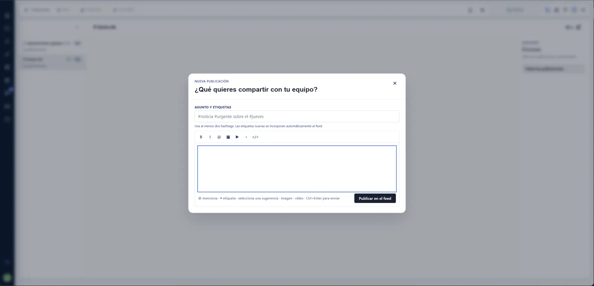 Ventana Nueva publicación de CoreChat