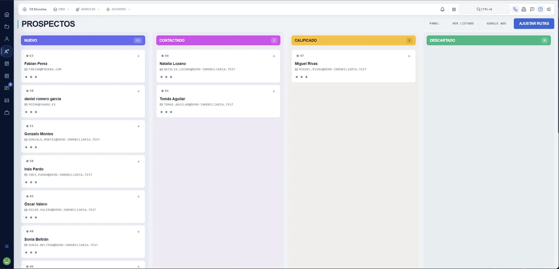 Tablero Kanban de Prospectos por estado