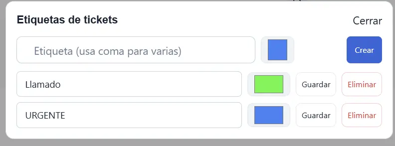 Gestión de etiquetas de Tickets