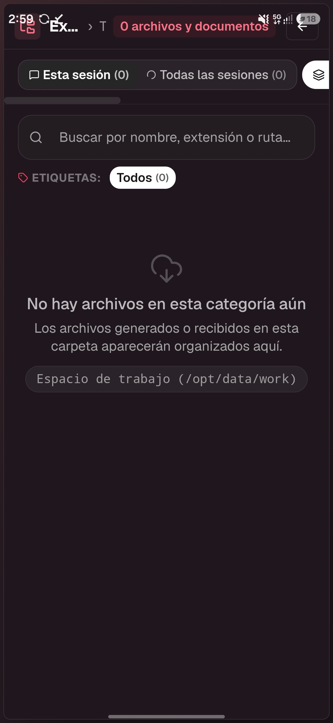 Explorador de archivos en el móvil, con filtros de sesión y etiquetas