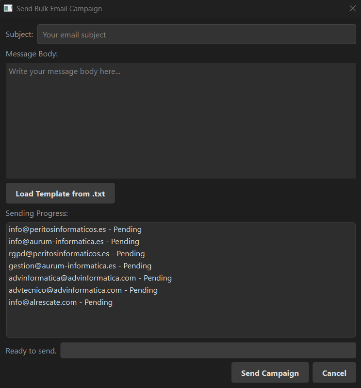 Configuración de campaña de email